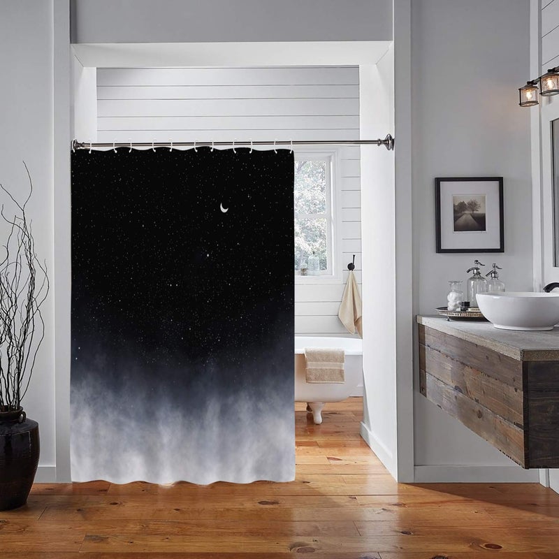 Neasow Black Shower Curtain,Stars and New Moon Bathroom Curtain Night Starry Sky Shower Curtains - Image 3
